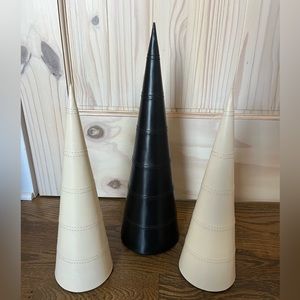 CB2 Crate & Barrel Set of 3 Leather Stitched Holiday Christmas Trees Decor